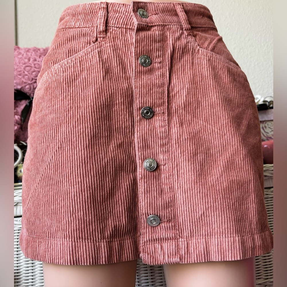 Free People Ray Mini Skirt corduroy Cotton Button Up in terracotta Size 0 NWT - Picture 7 of 12